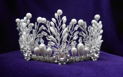 Assala Pearl Crown, made with vines of teardrop pearls, silver leaves, and diamante stones